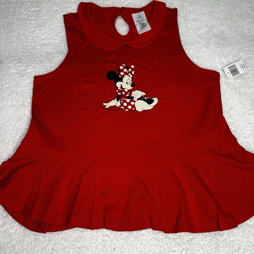 Disney Minnie Mouse Sleeveless Peplum Ruffle Bottom Girl’s Top Red Size M 7/8